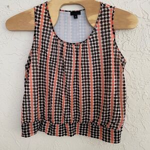 Worthington Mod Retro Tank Womens 2X Orange Black Polka Dot Pleated Scoop Neck